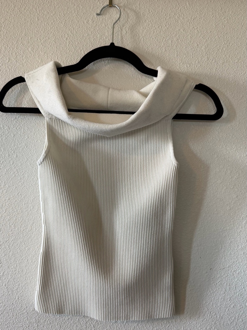 Aritzia Sleeveless Ribbed Cowl Neck Sweater Top - White